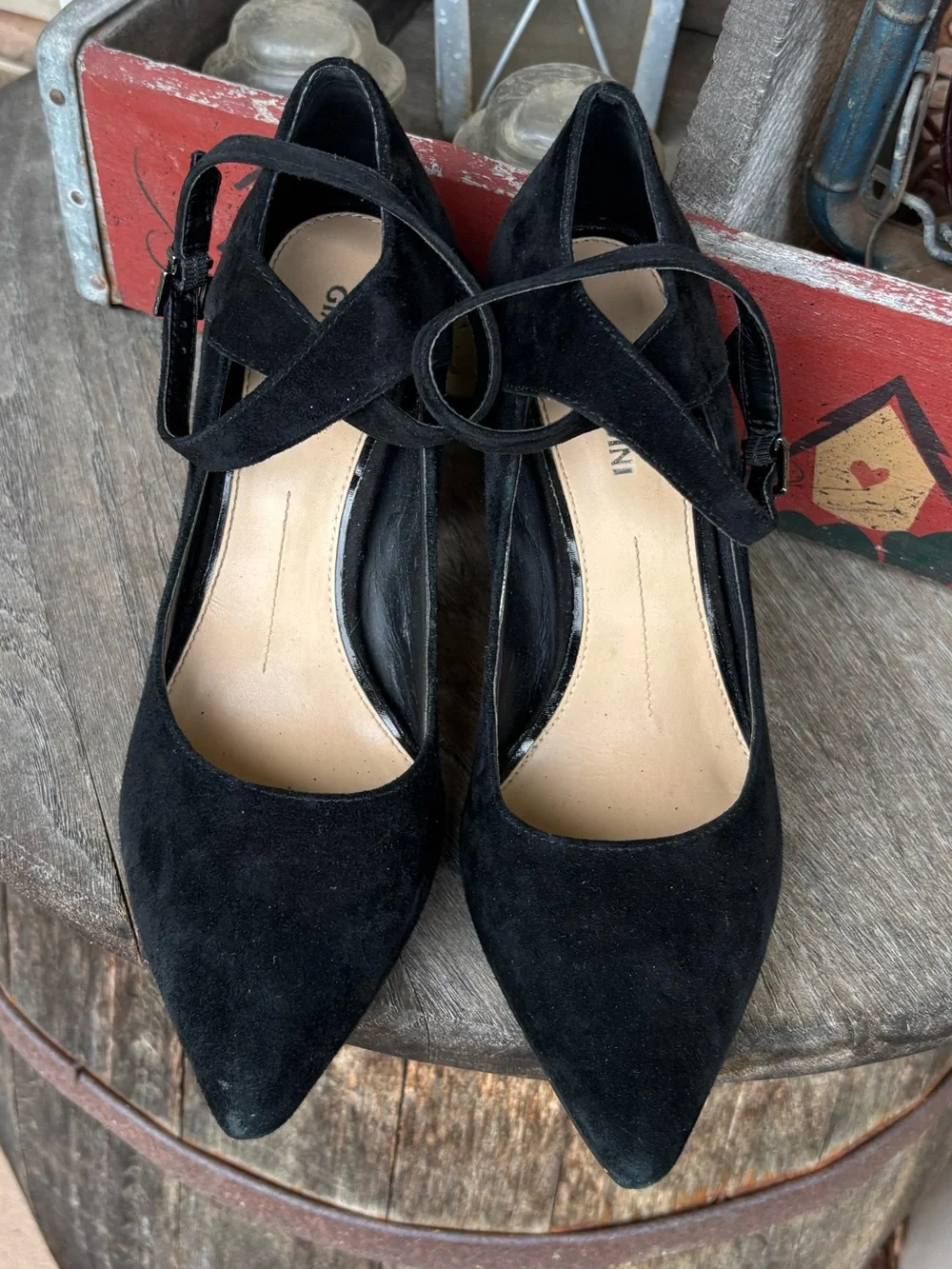 Gianni Bini Black Suede‎ Pointed-Toe Ankle Strap Pumps